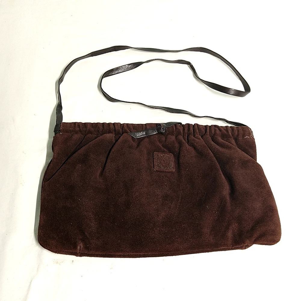 Anne Klein for Calderon Crossbody Bag Womens Brown Suede Vintage Lion Logo